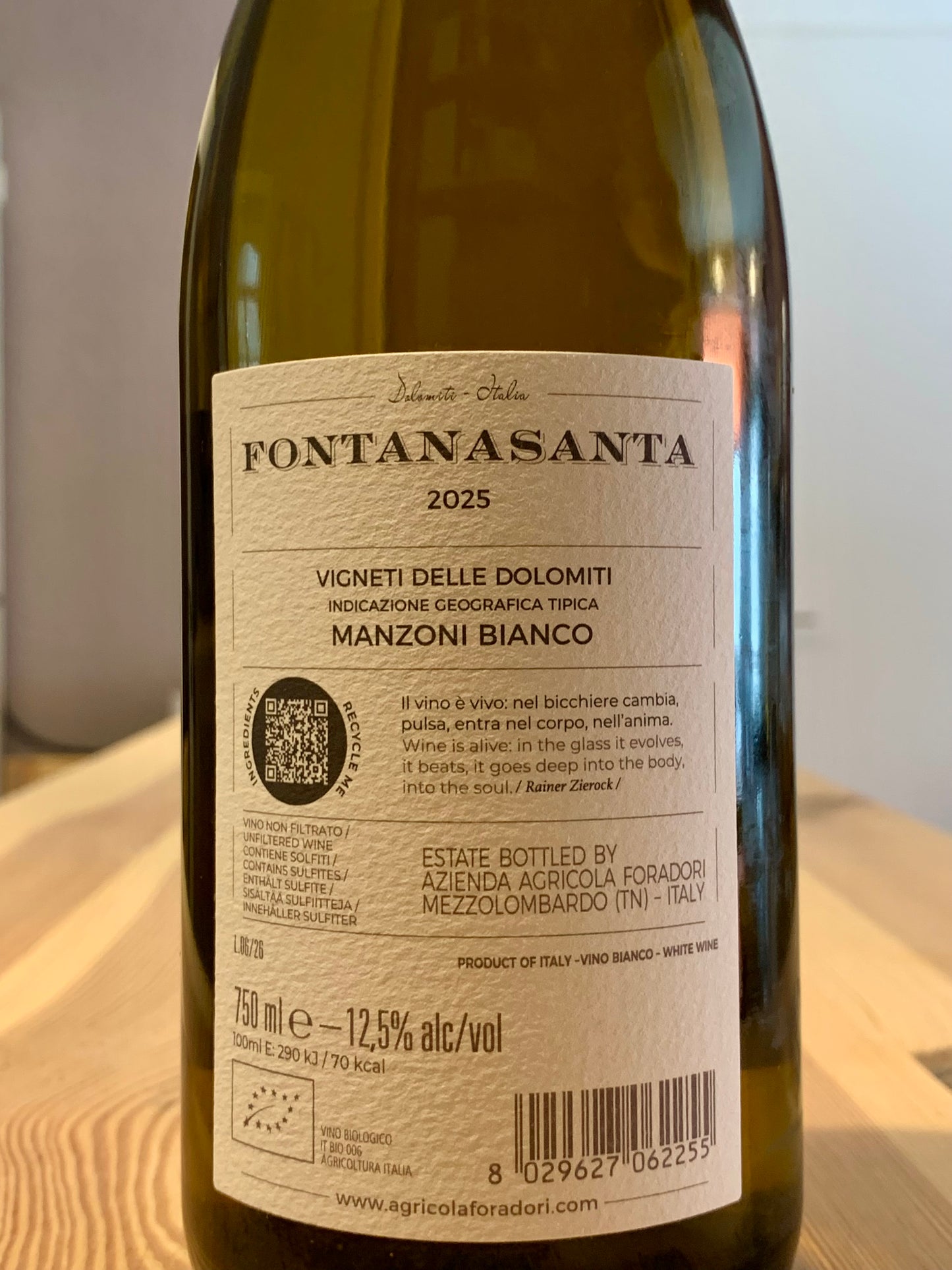 Foradori 2025 Fontanasanta Manzoni Bianco Vigneti delle Dolomiti IGT Trentino/Bio
