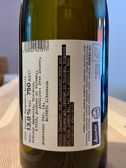 Weißer Burgunder Kalkboden 2022 Sven Leiner Pfalz/Bio