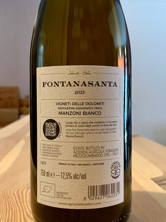 Foradori 2023 Fontanasanta Manzoni Bianco Vigneti delle Dolomiti IGT Trentino/Bio
