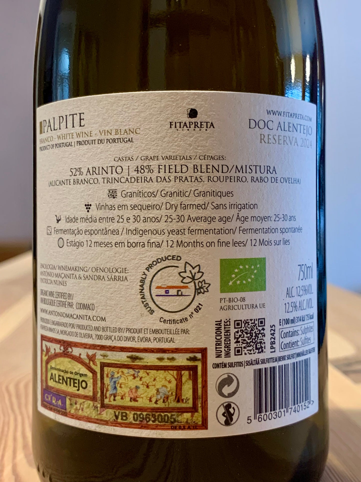 Fitapreta Palpite Branco Reserva 2024 Antonio Macanita Alentejo/Bio