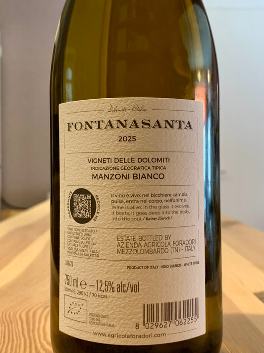 Foradori 2025 Fontanasanta Manzoni Bianco Vigneti delle Dolomiti IGT Trentino/Bio