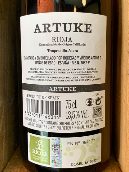 Artuke red wine 2022 Tempranillo Rioja