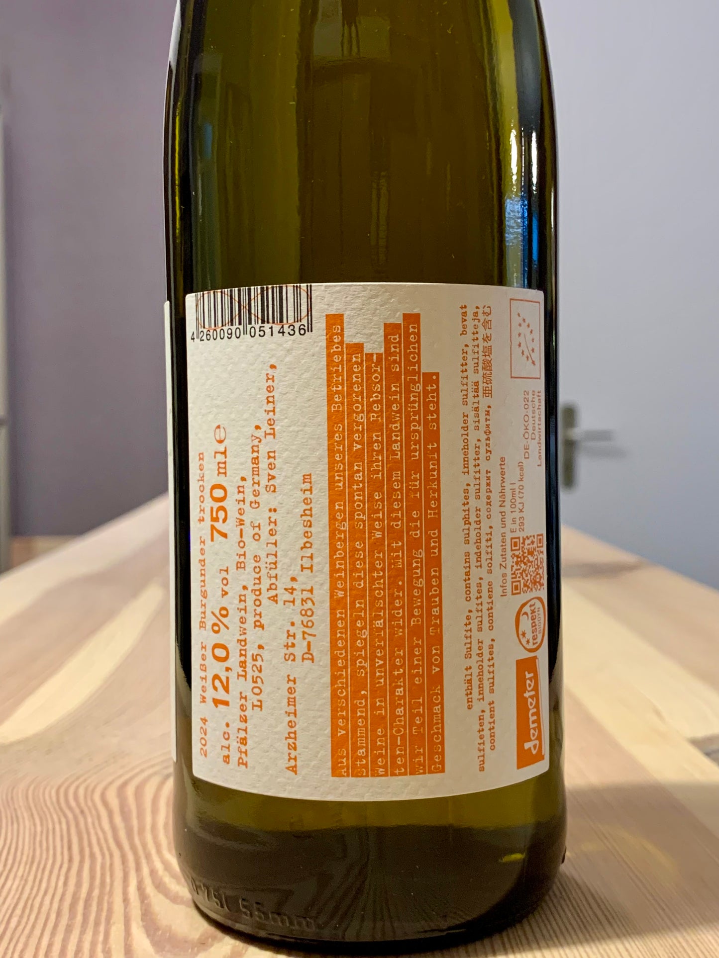 Weißer Burgunder Handwerk 2024 Sven Leiner Pfalz/Bio